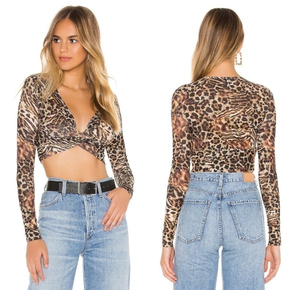 NWT Superdown Revolve Kendra Crop Top Animal Print Small Y2K Mob Wife Western - Picture 1 of 6